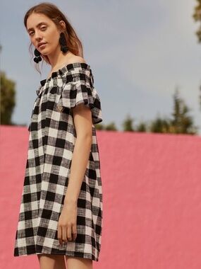 Anthropologie Corey Lynn Calter Gingham Off Shoulder Mini Dress